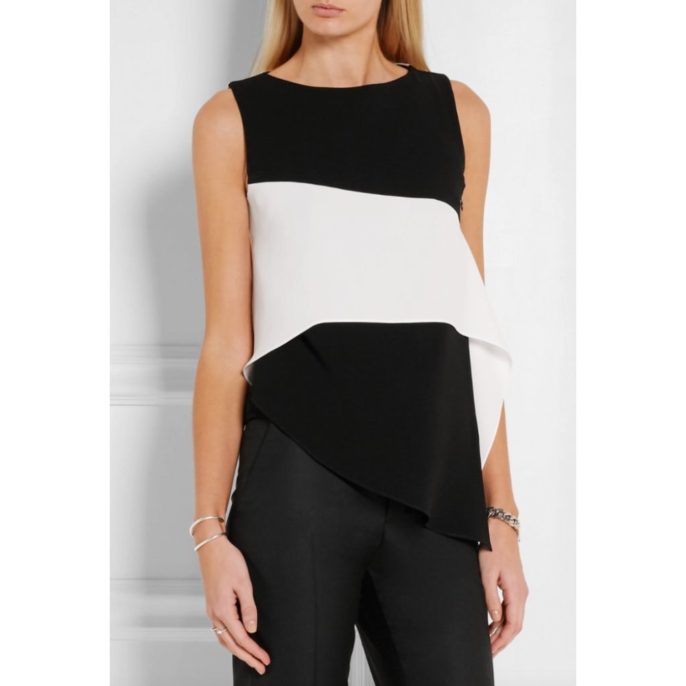 McQueen MCQ Asymmetric Draped Crepe Top Colorblock